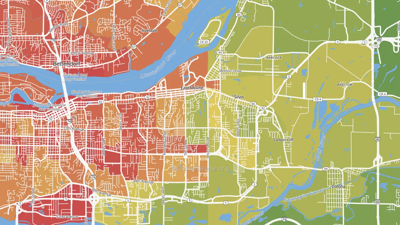East Moline, IL Map of Vehicle Theft Rates