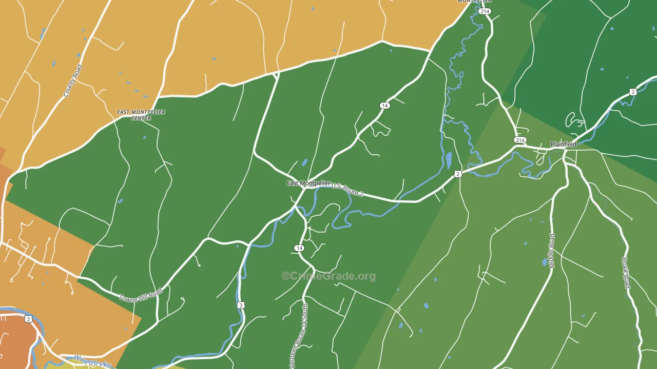 East Montpelier, VT Map of Vehicle Theft Rates