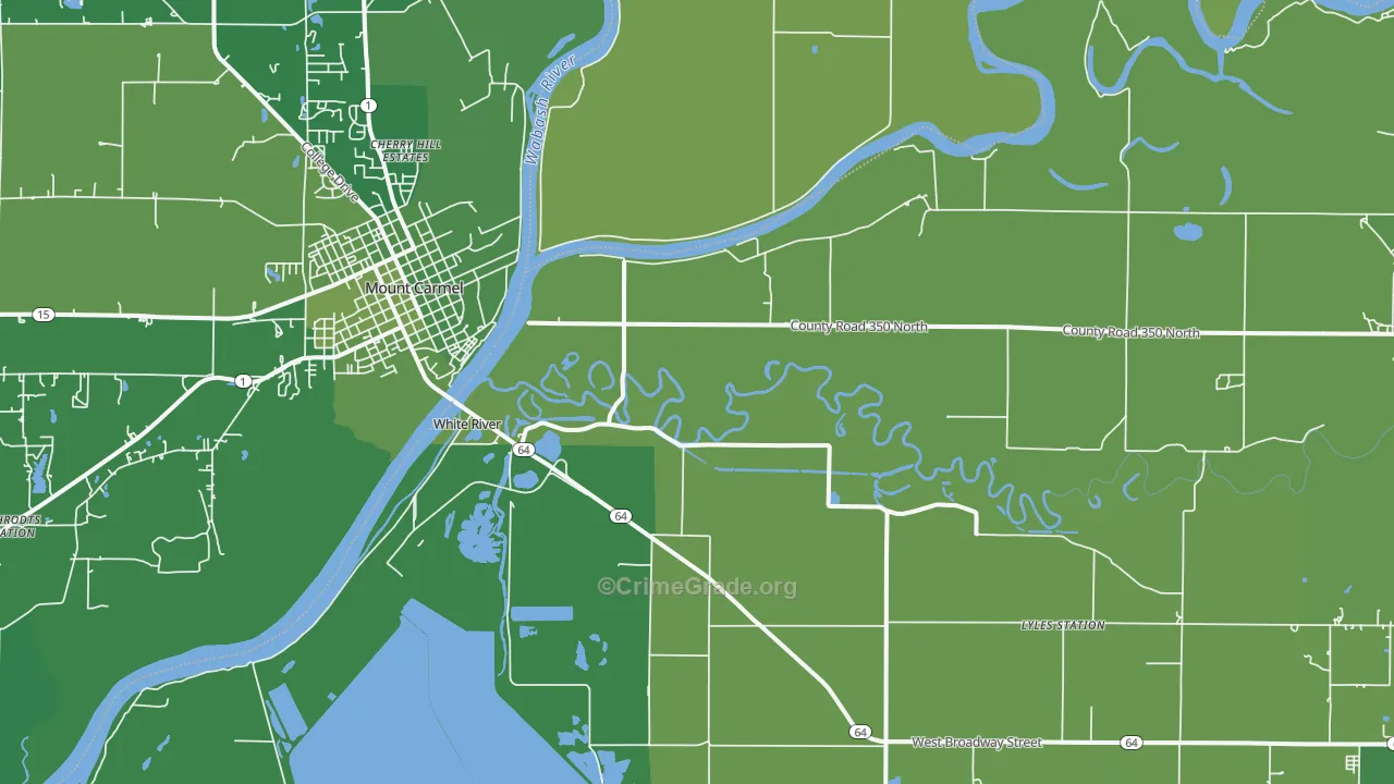 East Mount Carmel, IN Map of Vehicle Theft Rates