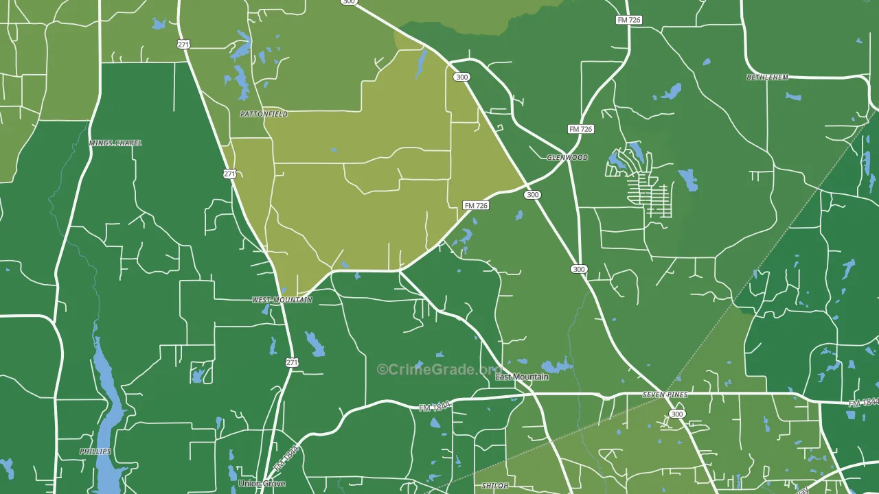 East Mountain, TX Map of Vehicle Theft Rates