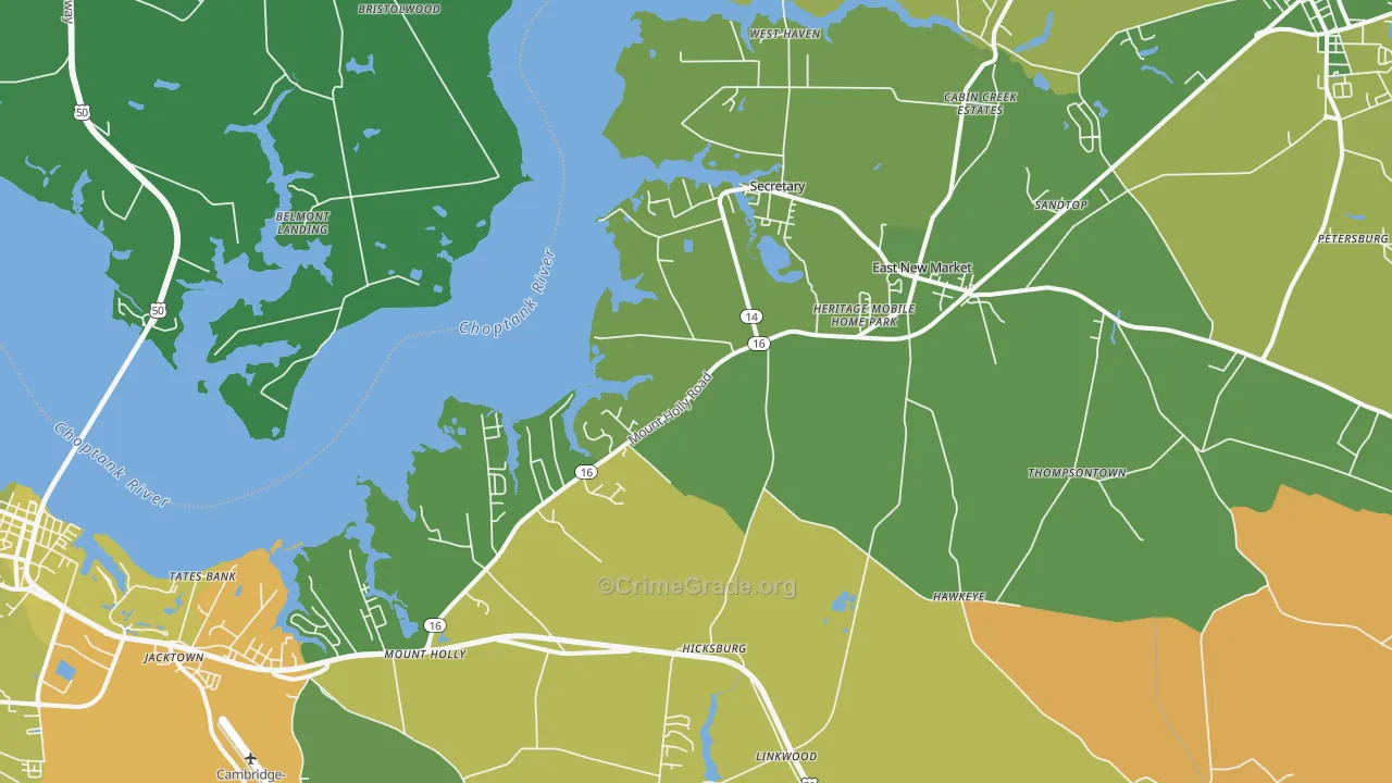 East New Market, MD Map of Vehicle Theft Rates