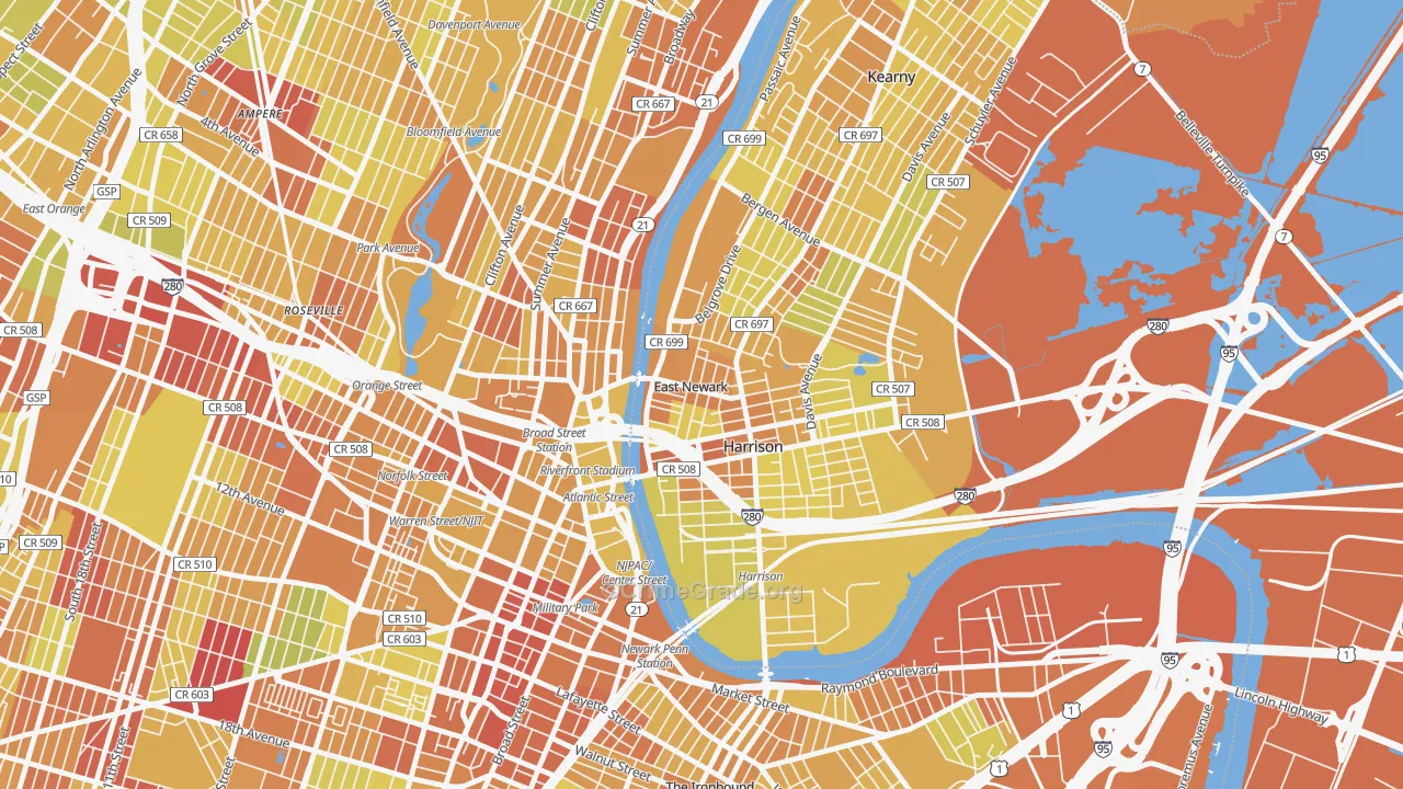 East Newark, NJ Map of Vehicle Theft Rates