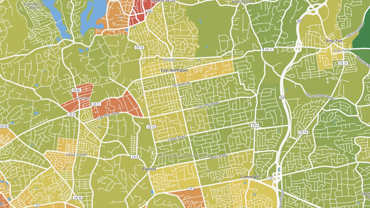 East Northport, NY Map of Vehicle Theft Rates
