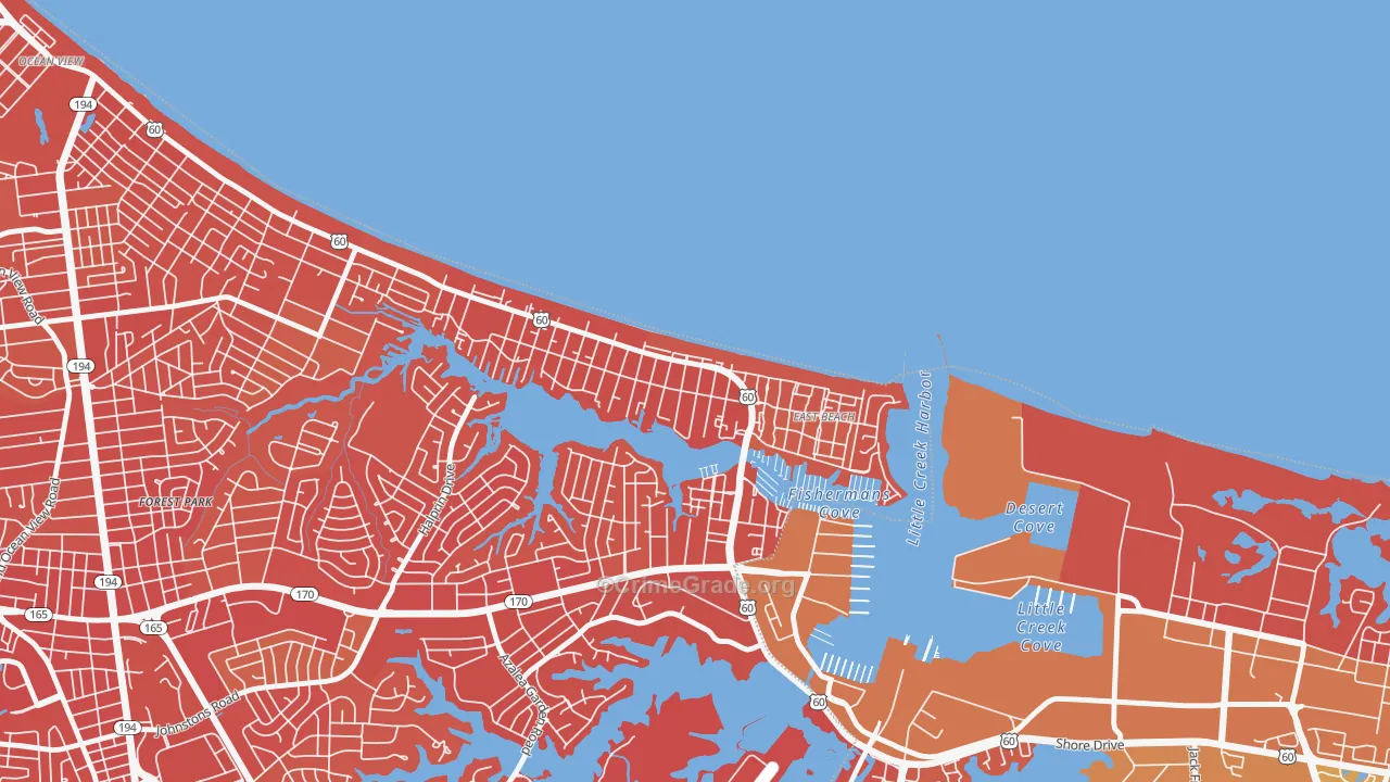 East Ocean View, Norfolk, VA Map of Vehicle Theft Rates