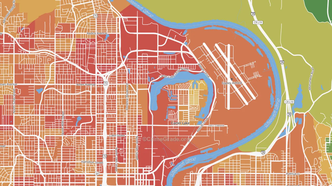East Omaha, Omaha, NE Map of Vehicle Theft Rates