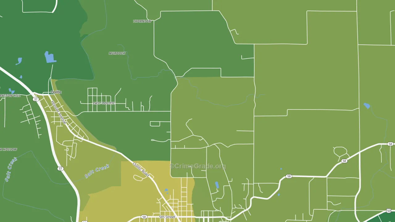 East Oolitic, IN Map of Vehicle Theft Rates