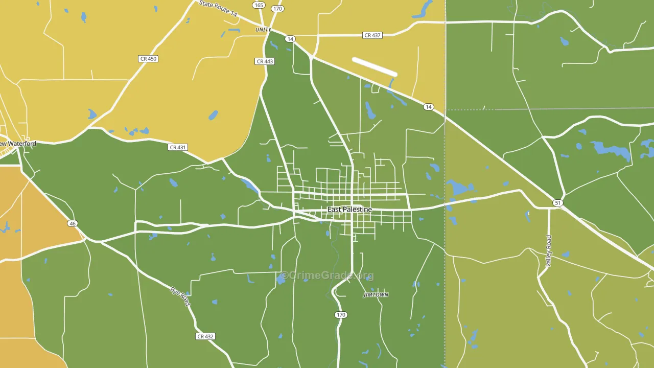 East Palestine, OH Map of Vehicle Theft Rates