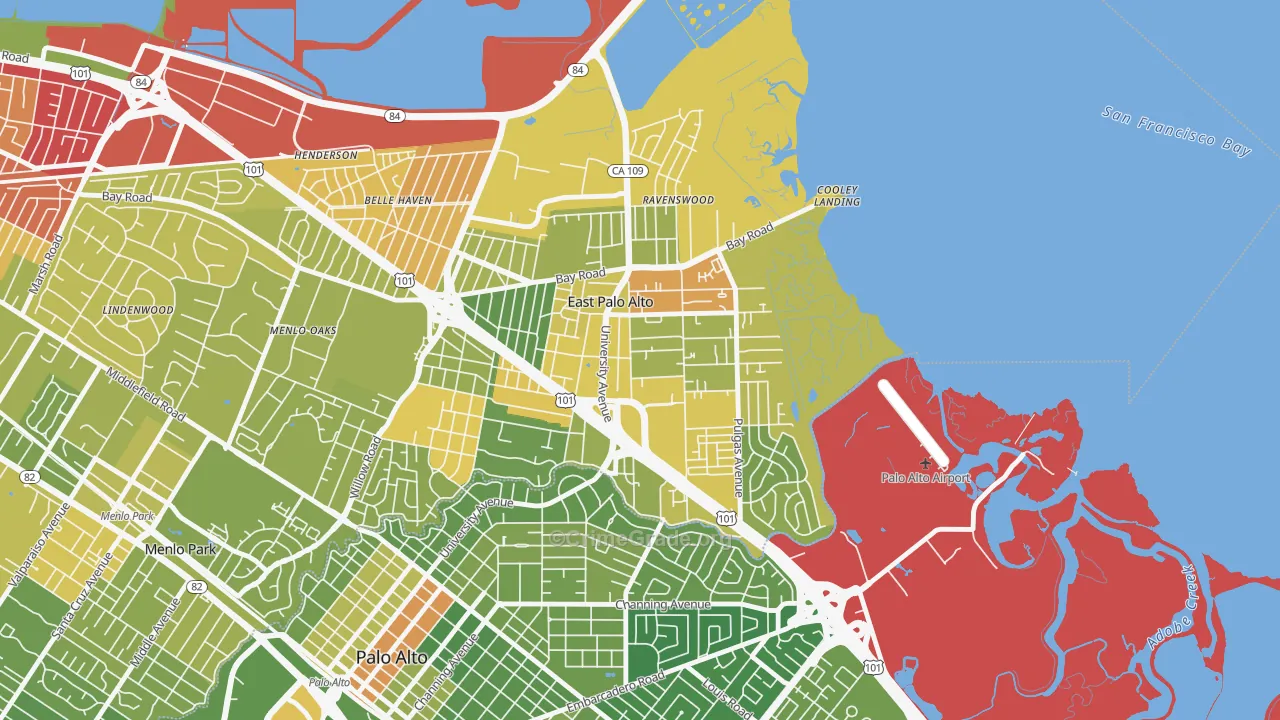 East Palo Alto, CA Map of Vehicle Theft Rates