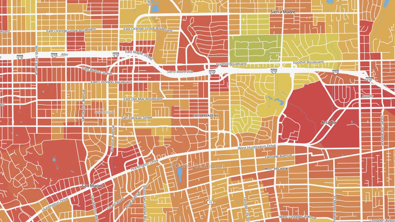 East Pasadena, CA Map of Vehicle Theft Rates