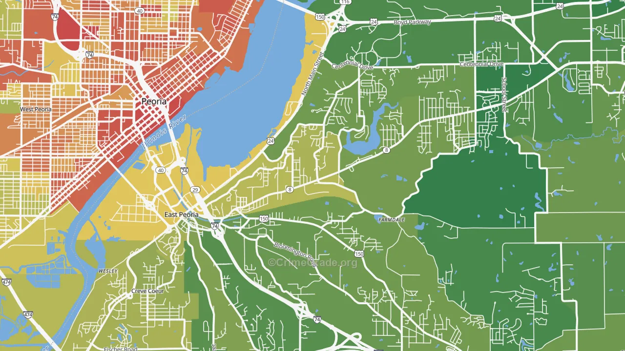 East Peoria, IL Map of Vehicle Theft Rates