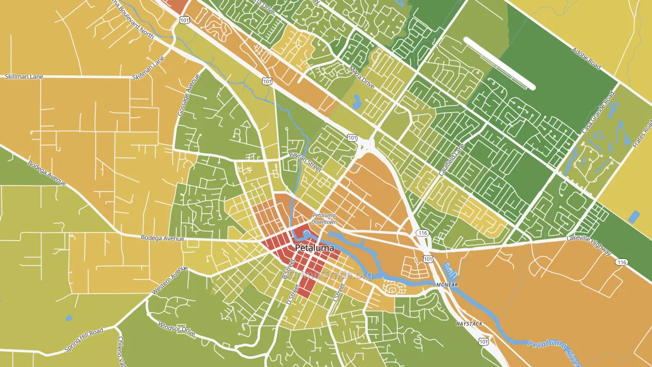 East Petaluma, Petaluma, CA Map of Vehicle Theft Rates