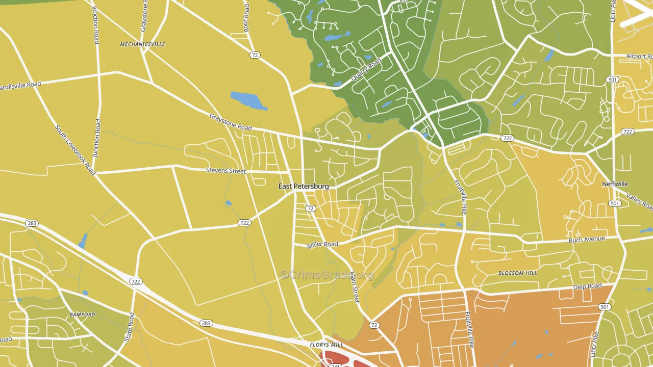 East Petersburg, PA Map of Vehicle Theft Rates