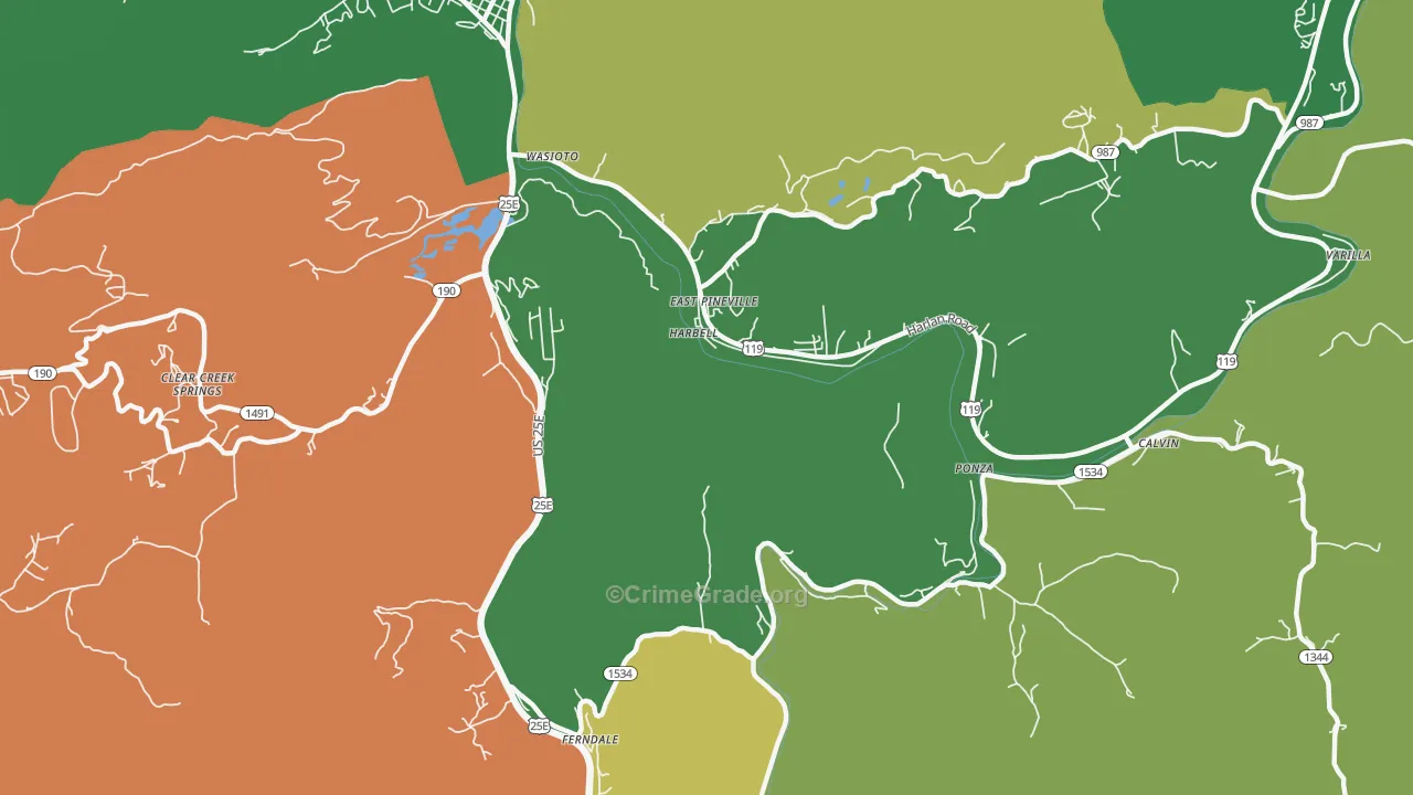 East Pineville, KY Map of Vehicle Theft Rates