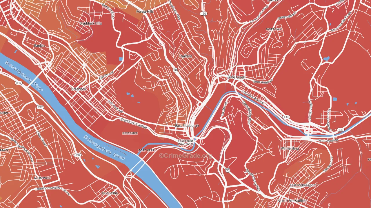 East Pittsburgh, PA Map of Vehicle Theft Rates