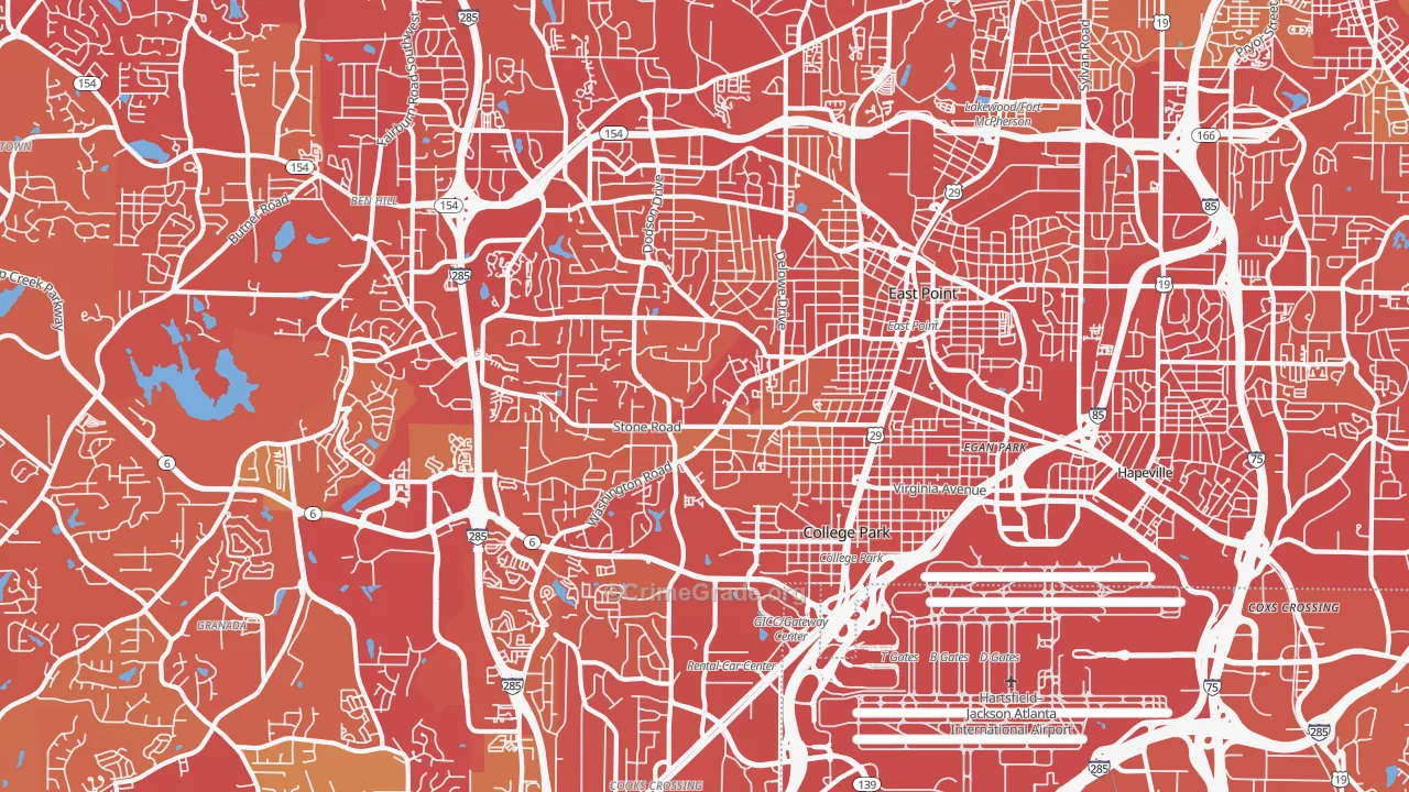 East Point, GA Map of Vehicle Theft Rates