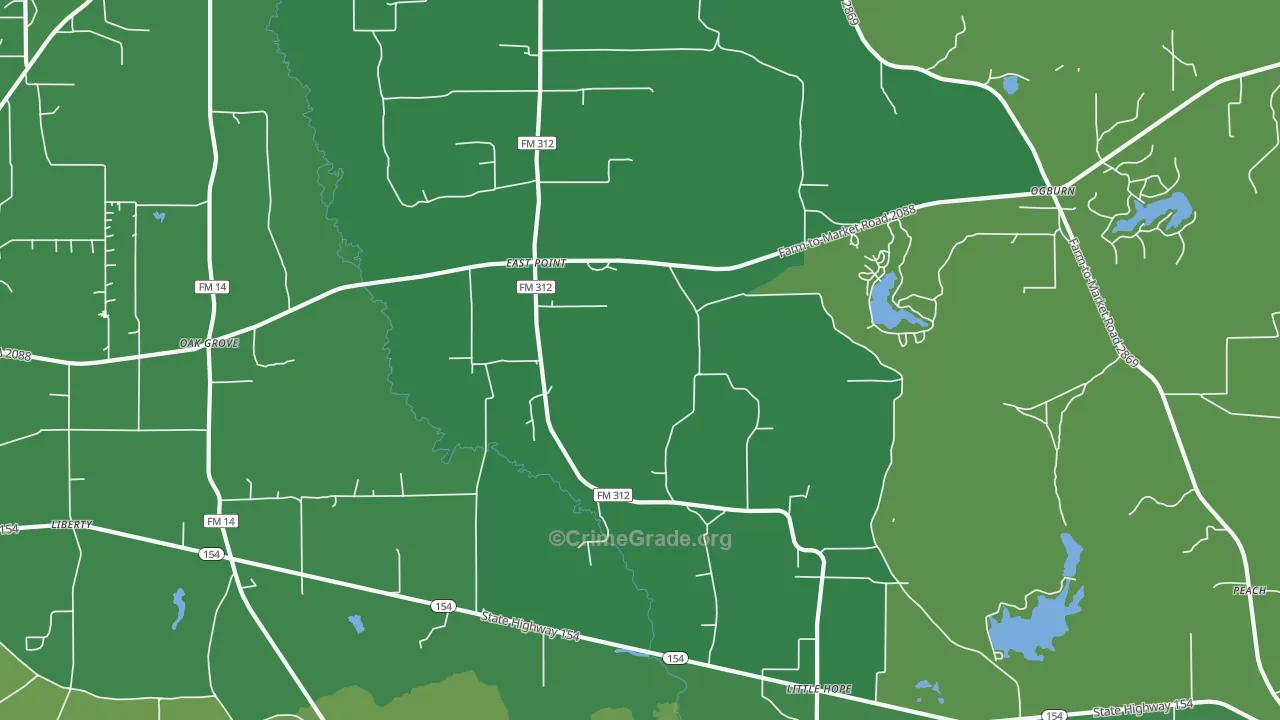 East Point, TX Map of Vehicle Theft Rates