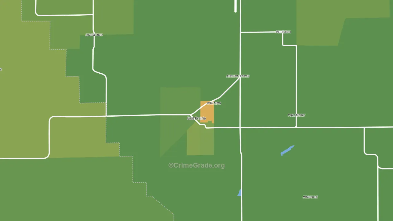 East Prairie, MO Map of Vehicle Theft Rates