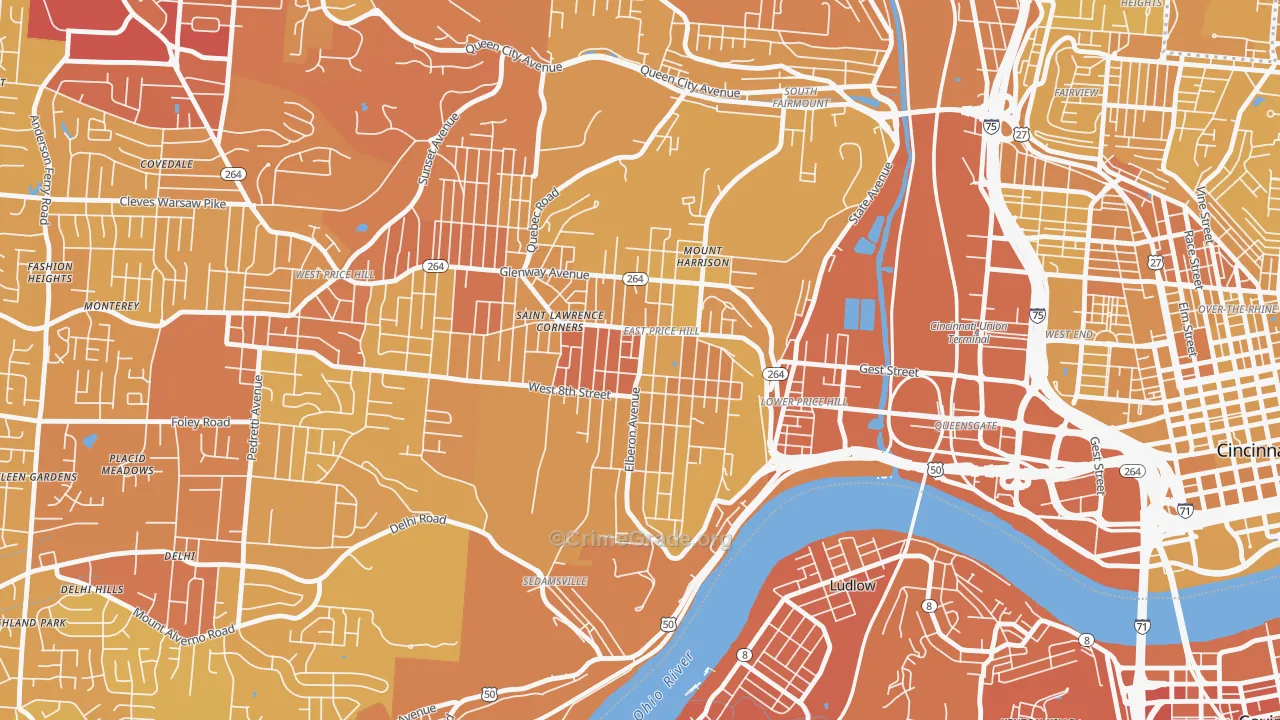 East Price Hill, Cincinnati, OH Map of Vehicle Theft Rates