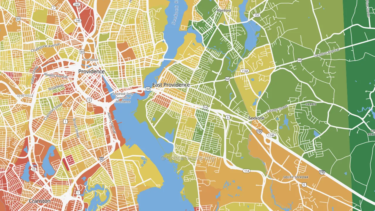 East Providence, RI Map of Vehicle Theft Rates