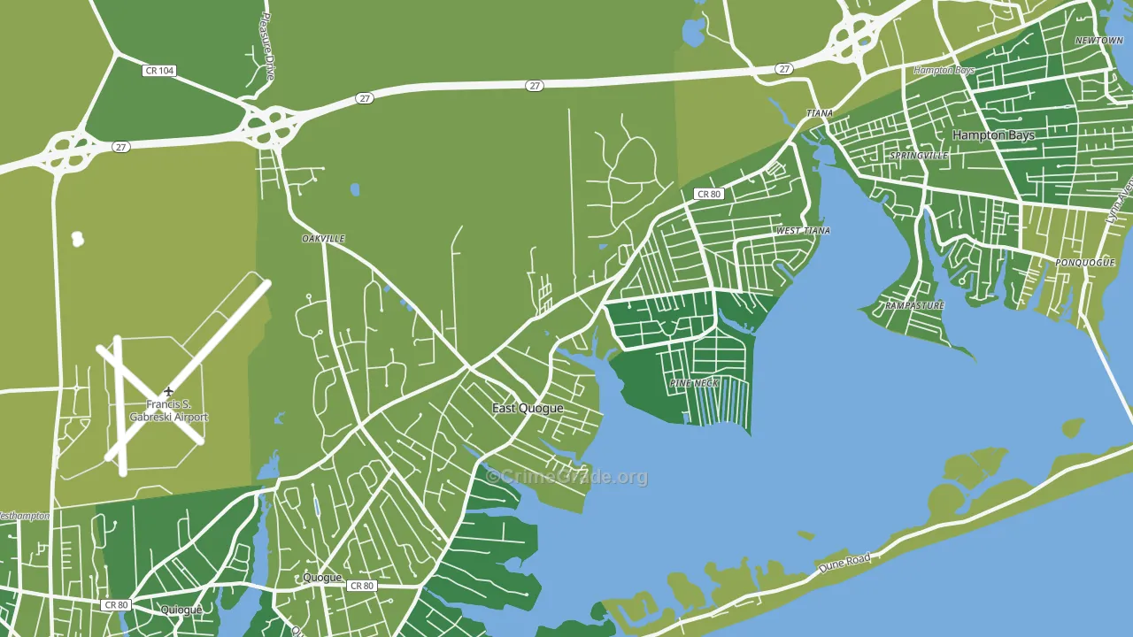 East Quogue, NY Map of Vehicle Theft Rates