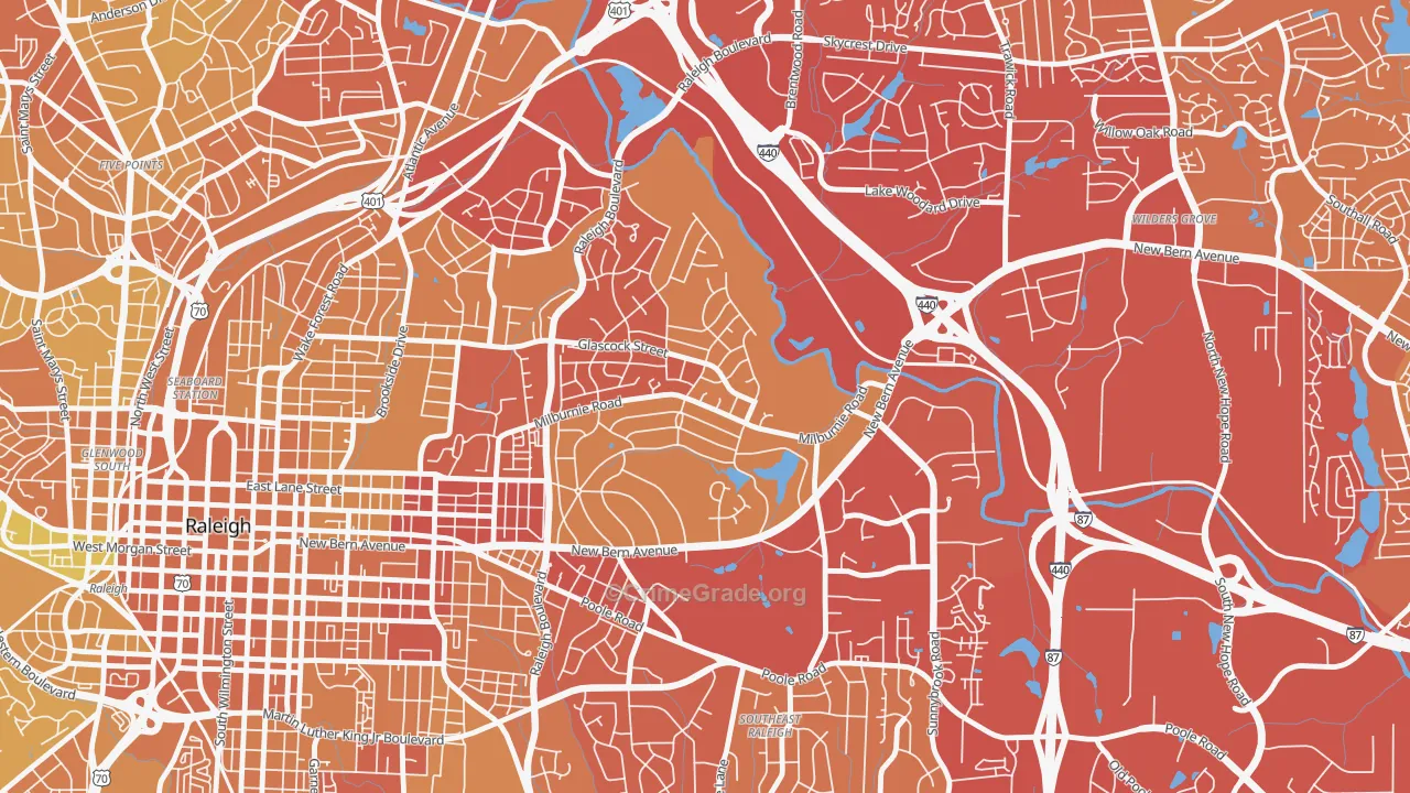 East Raleigh, Raleigh, NC Map of Vehicle Theft Rates