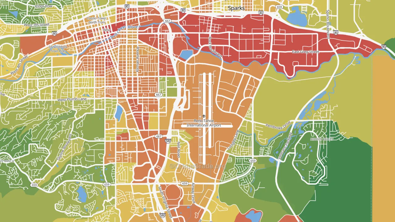 East Reno, Reno, NV Map of Vehicle Theft Rates