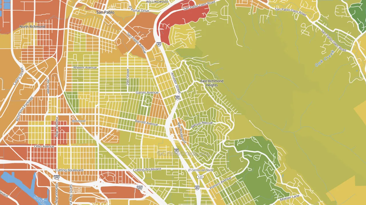 East Richmond, Richmond, CA Map of Vehicle Theft Rates