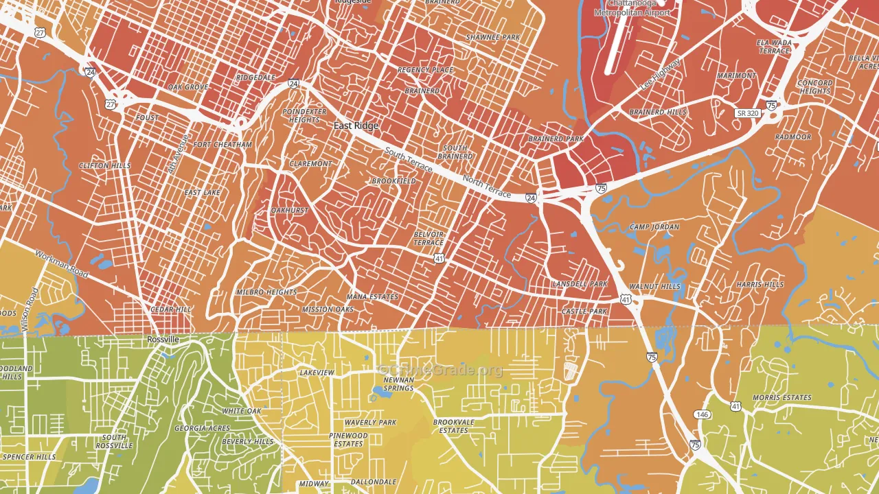 East Ridge, TN Map of Vehicle Theft Rates