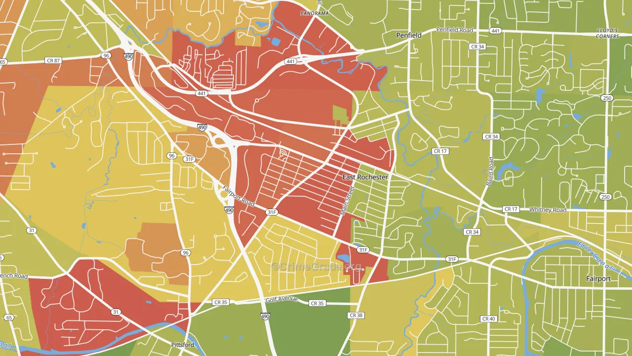 East Rochester, NY Map of Vehicle Theft Rates