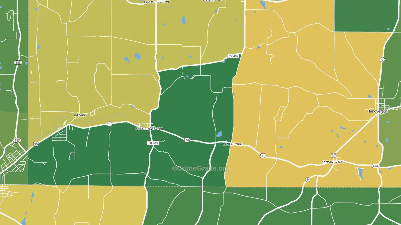 East Rochester, OH Map of Vehicle Theft Rates