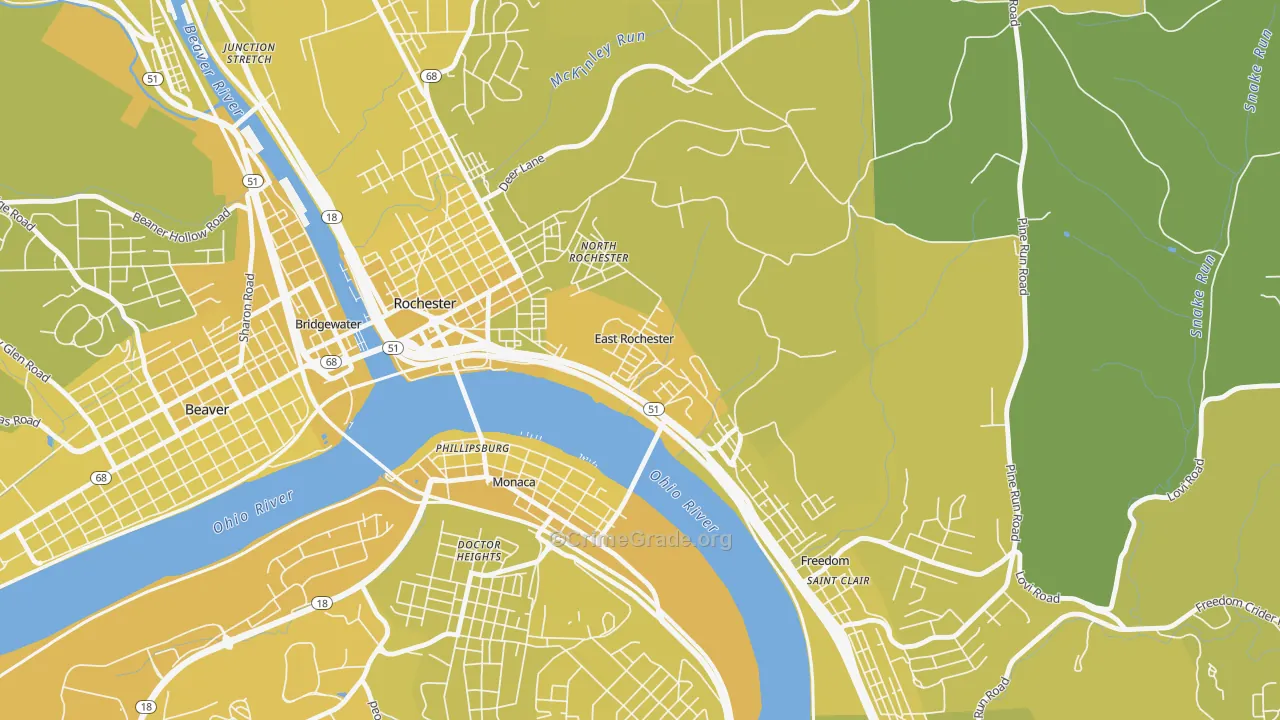 East Rochester, PA Map of Vehicle Theft Rates