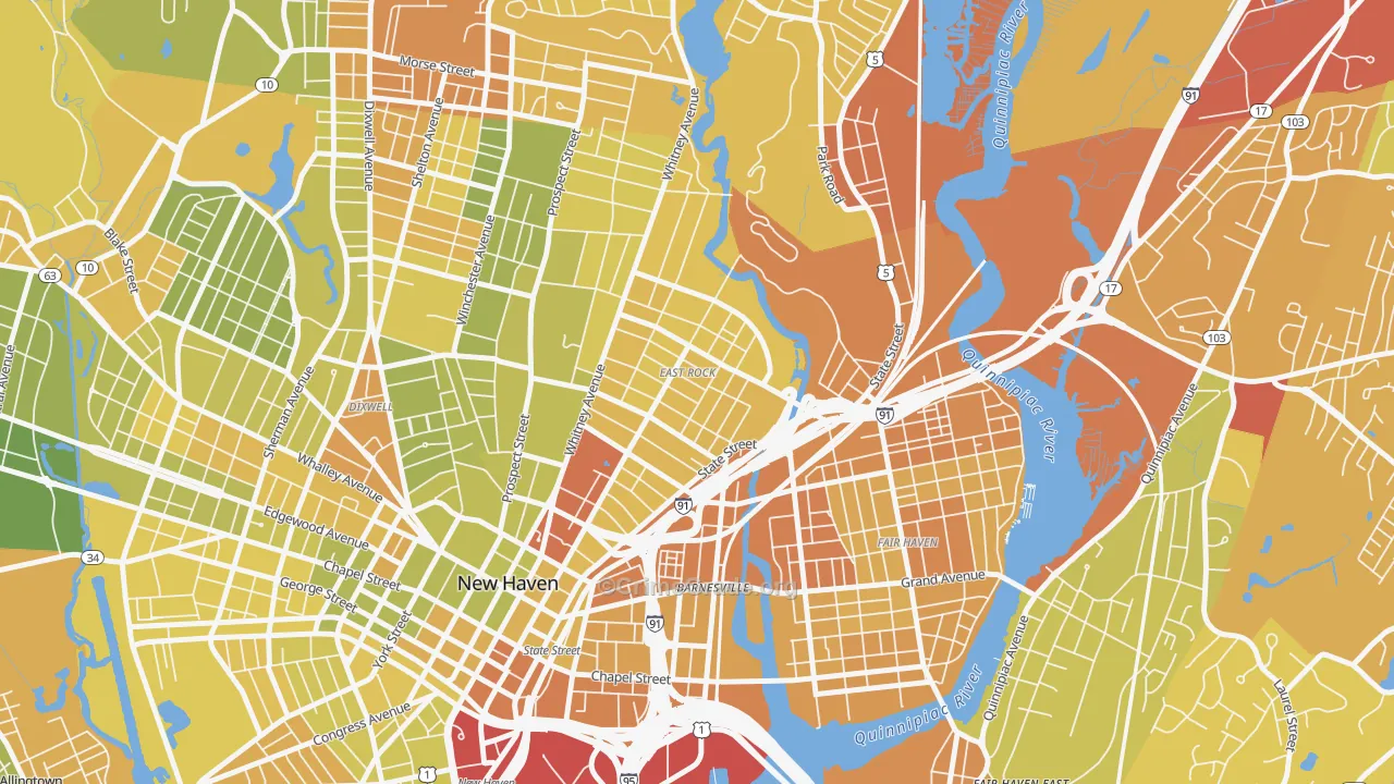 East Rock, New Haven, CT Map of Vehicle Theft Rates