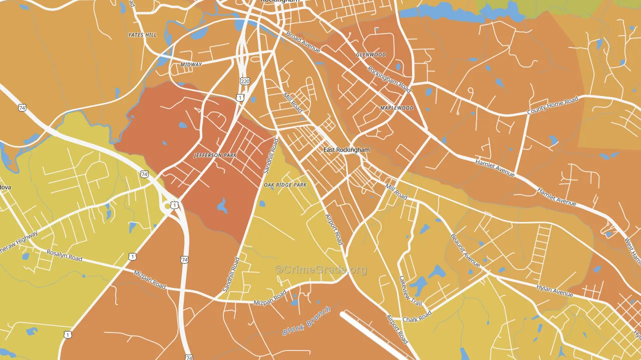 East Rockingham, NC Map of Vehicle Theft Rates