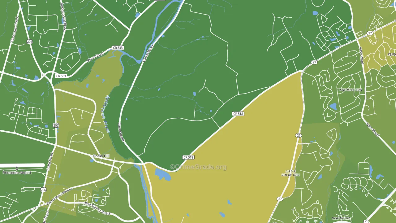 East Rocky Hill, NJ Map of Vehicle Theft Rates