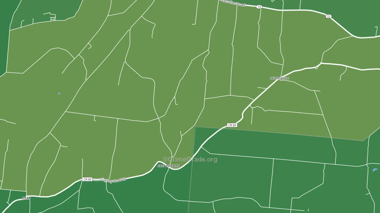 East Rodman, NY Map of Vehicle Theft Rates