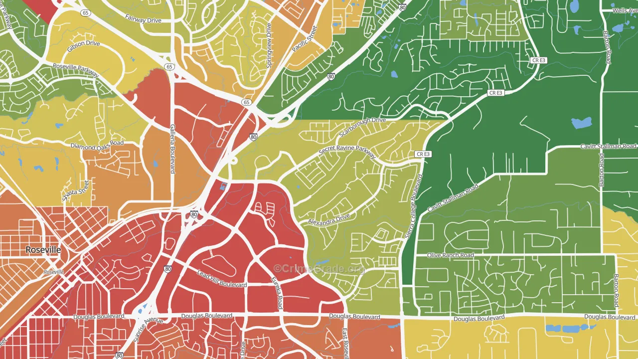 East Roseville Parkway, Roseville, CA Map of Vehicle Theft Rates