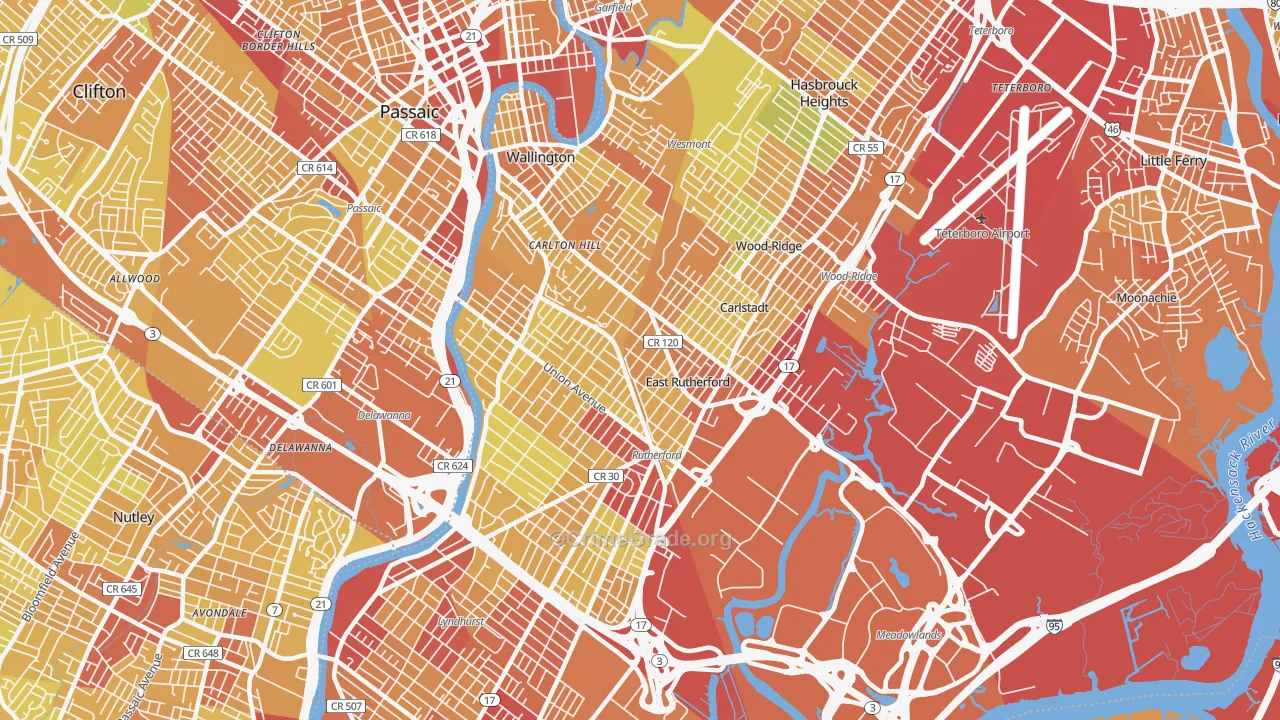 East Rutherford, NJ Map of Vehicle Theft Rates