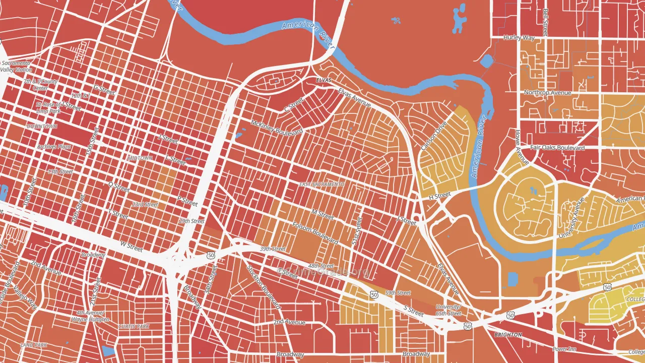 East Sacramento, Sacramento, CA Map of Vehicle Theft Rates