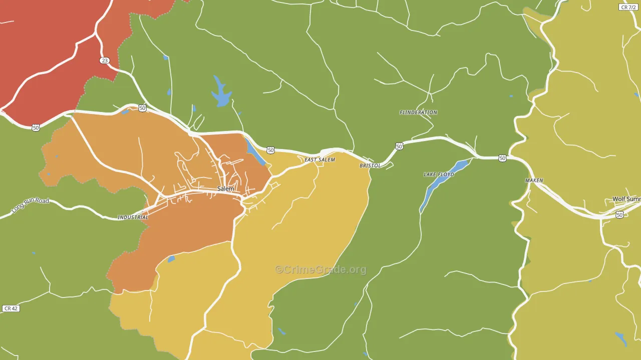 East Salem, WV Map of Vehicle Theft Rates