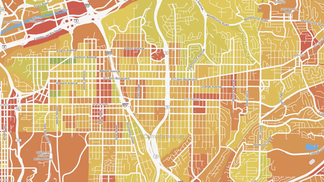 East San Diego, San Diego, CA Map of Vehicle Theft Rates