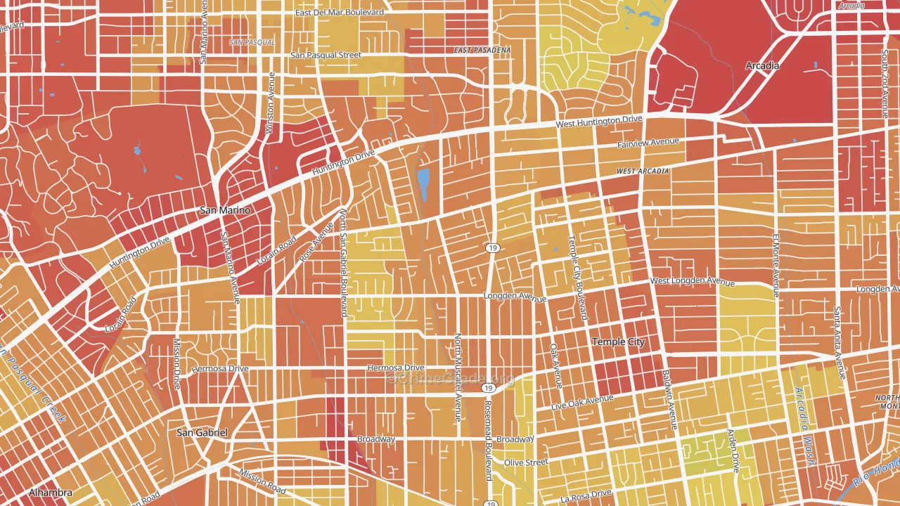 East San Gabriel, San Gabriel, CA Map of Vehicle Theft Rates