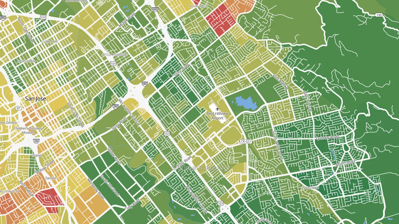 East San Jose, San Jose, CA Map of Vehicle Theft Rates