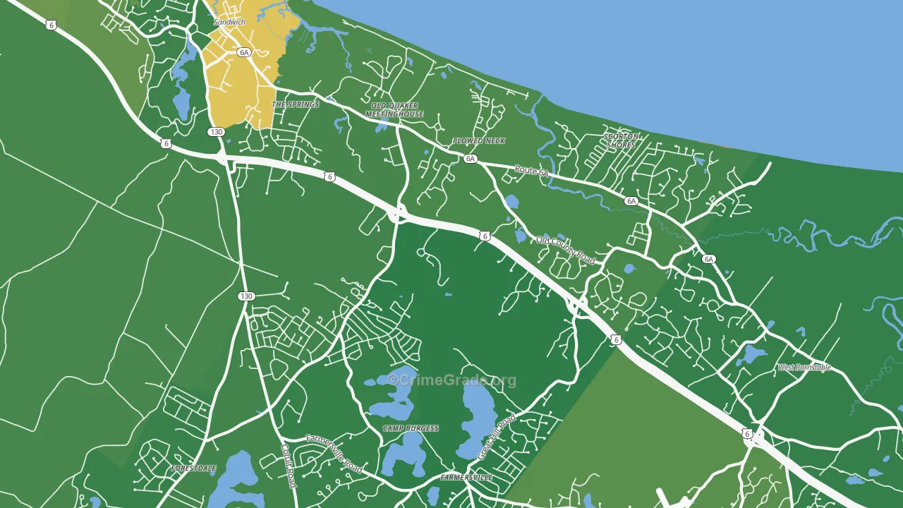 East Sandwich, MA Map of Vehicle Theft Rates