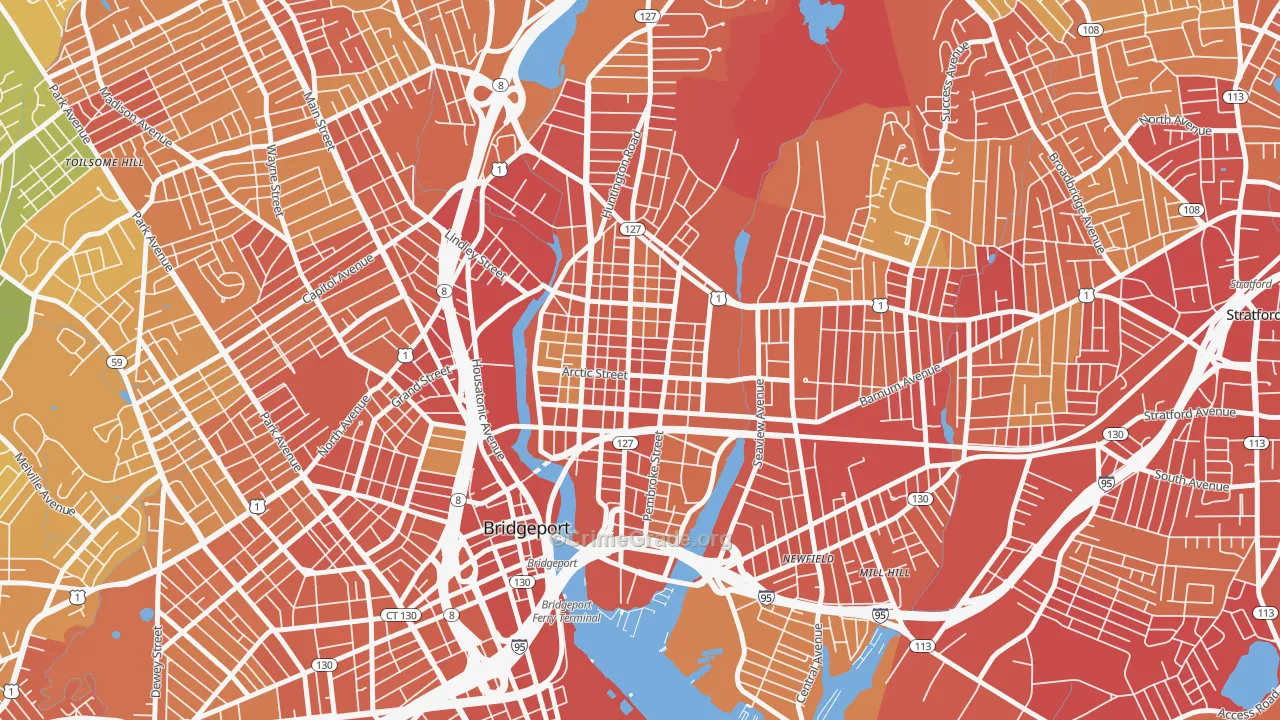 East Side-Bridgeport, Bridgeport, CT Map of Vehicle Theft Rates