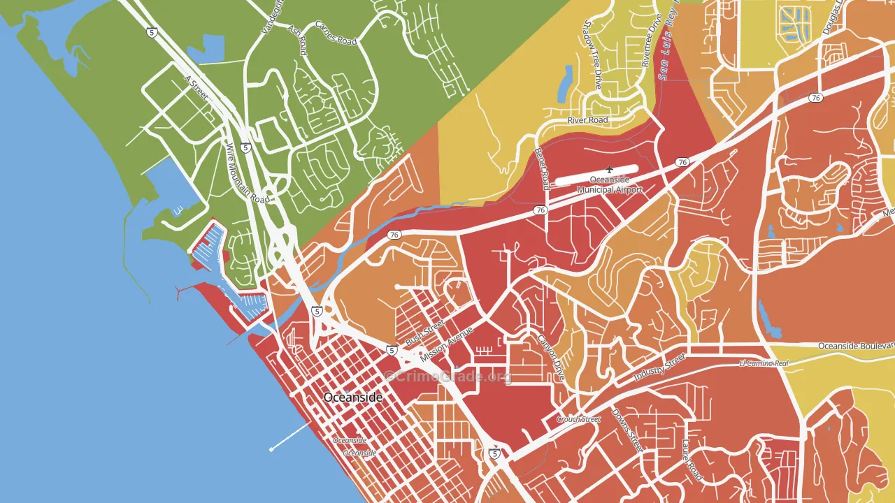 East Side Capistrano, Oceanside, CA Map of Vehicle Theft Rates