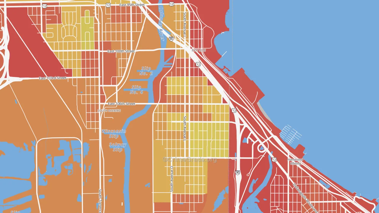 East Side, Chicago, IL Map of Vehicle Theft Rates