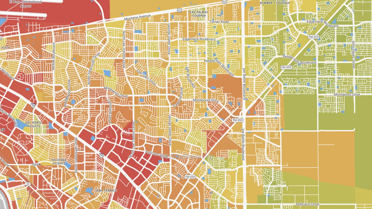 East Side, El Paso, TX Map of Vehicle Theft Rates