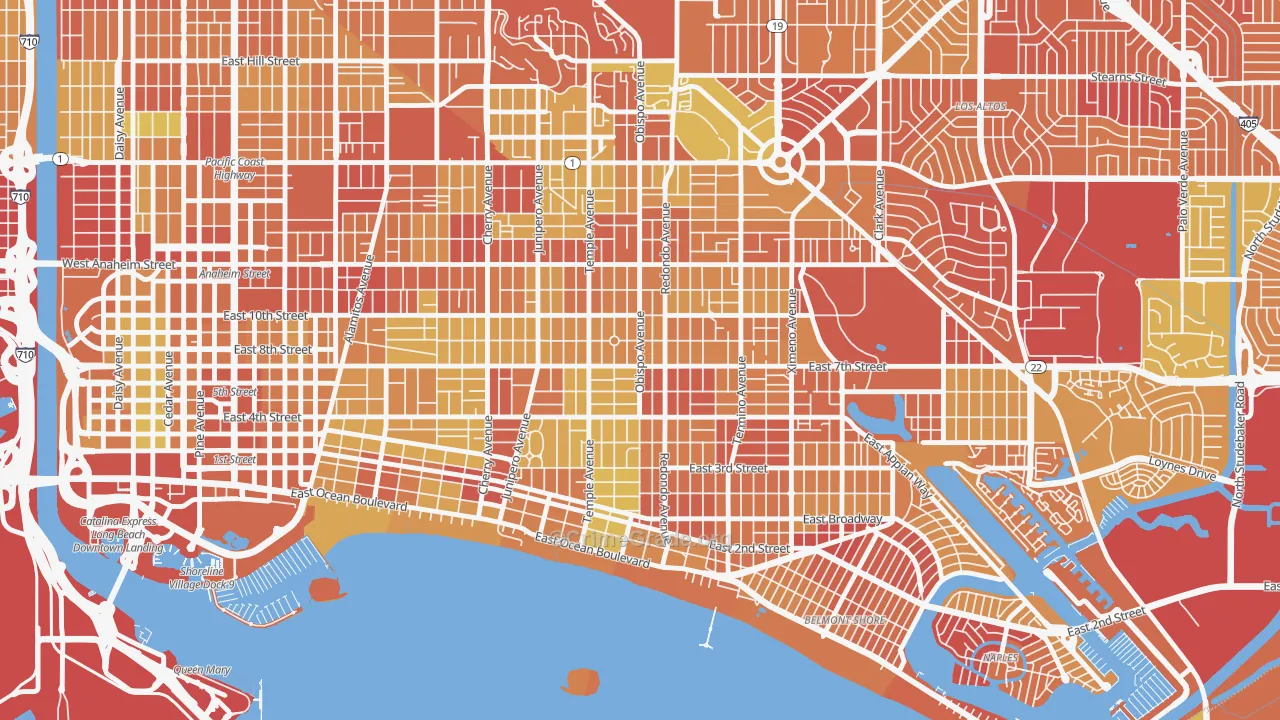 East Side, Long Beach, CA Map of Vehicle Theft Rates