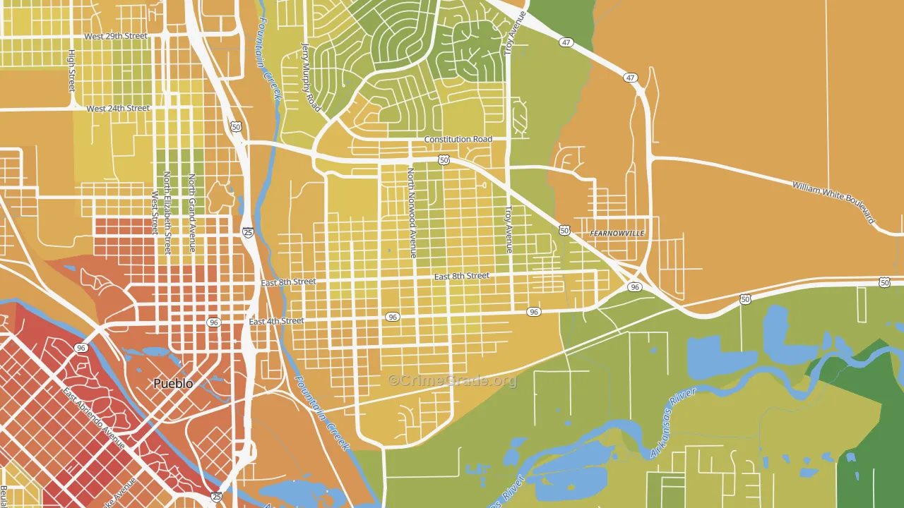 East Side, Pueblo, CO Map of Vehicle Theft Rates