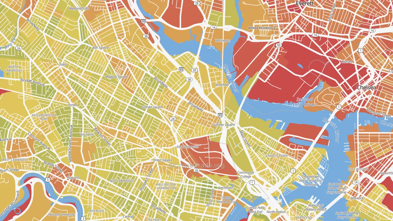 East Somerville, Somerville, MA Map of Vehicle Theft Rates